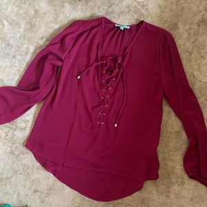 Burgundy Lace-up Top